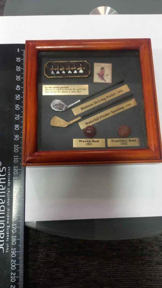 Vintage History of Golf Shadow Box – Miniature Replica Collection: Dickson Putter, Spalding Pitcher & Historic Balls view 2